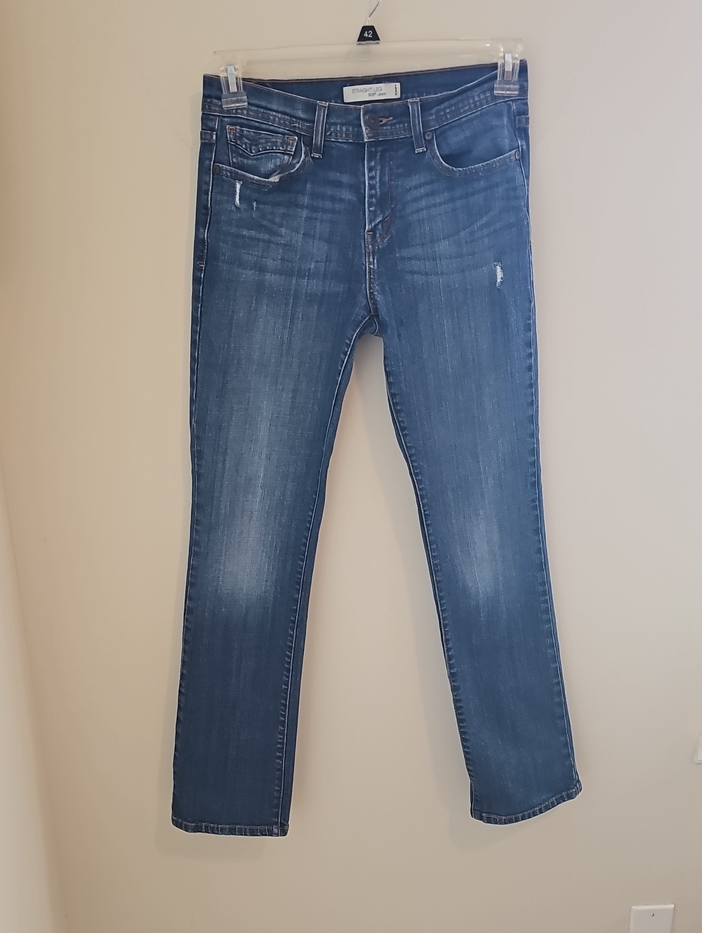 Levi's 505 Straight Leg Jeans Womens Size 28 Blue Distressed Denim Mid Rise Pant